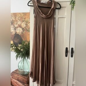 VIVIANA UCHITEL SILK DRESS TONAL TYE DYE SCRUNCHED RUFFLE NECKLINE SIZE 1